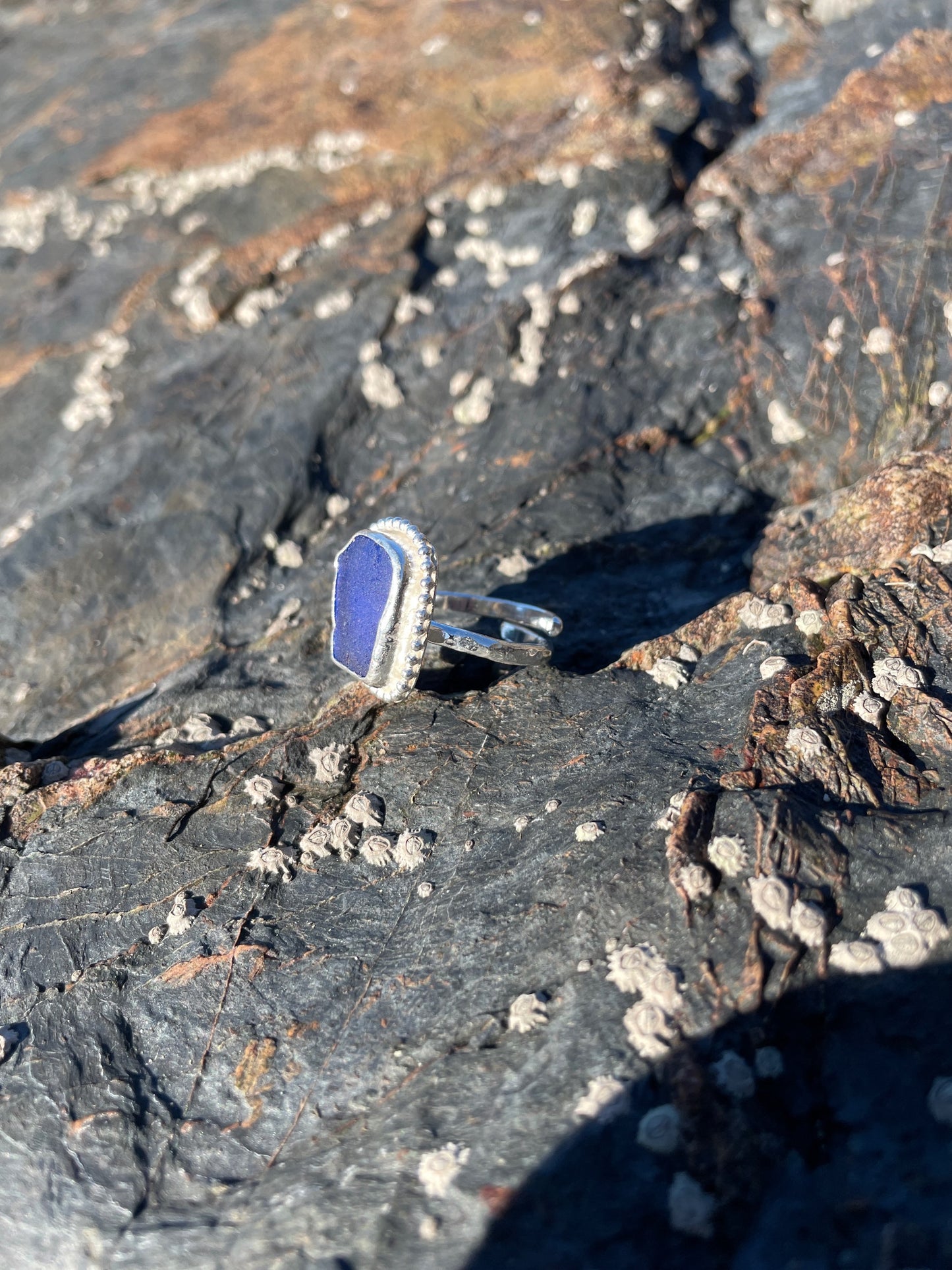 Adjustable Beaded Cove Sea Glass Ring - Cobalt Blue image 5