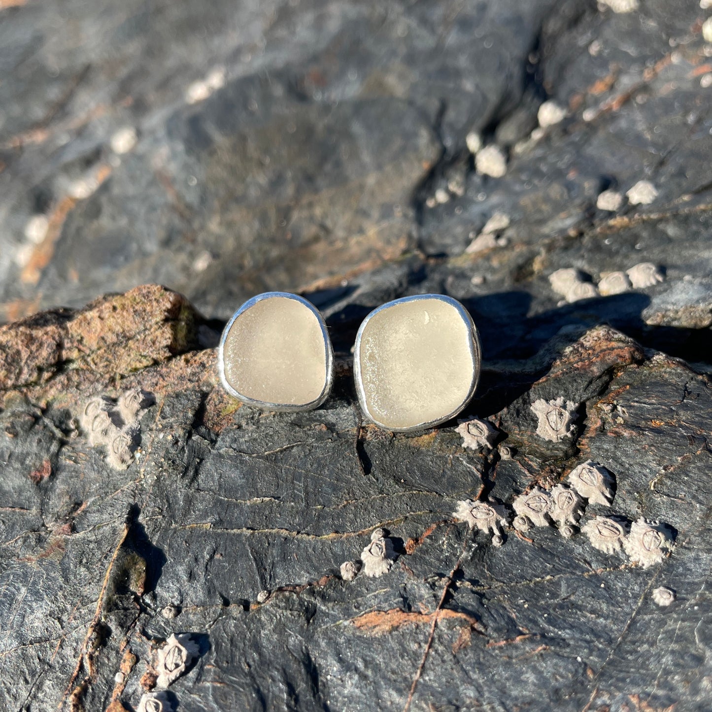 White Sea Glass Pebble Stud earrings