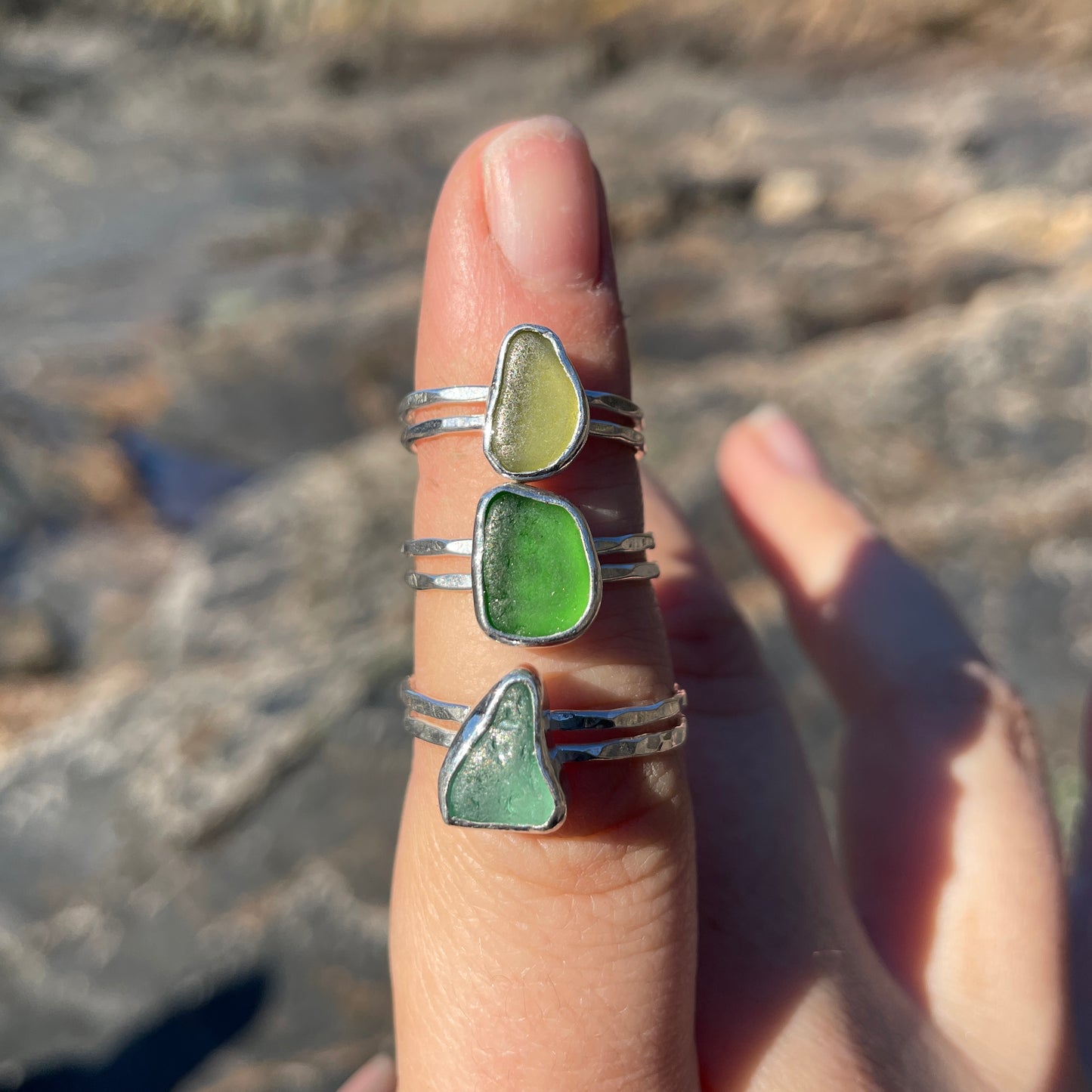 Green Slim Shoreline ring - Size O(UK) 7.5(US)