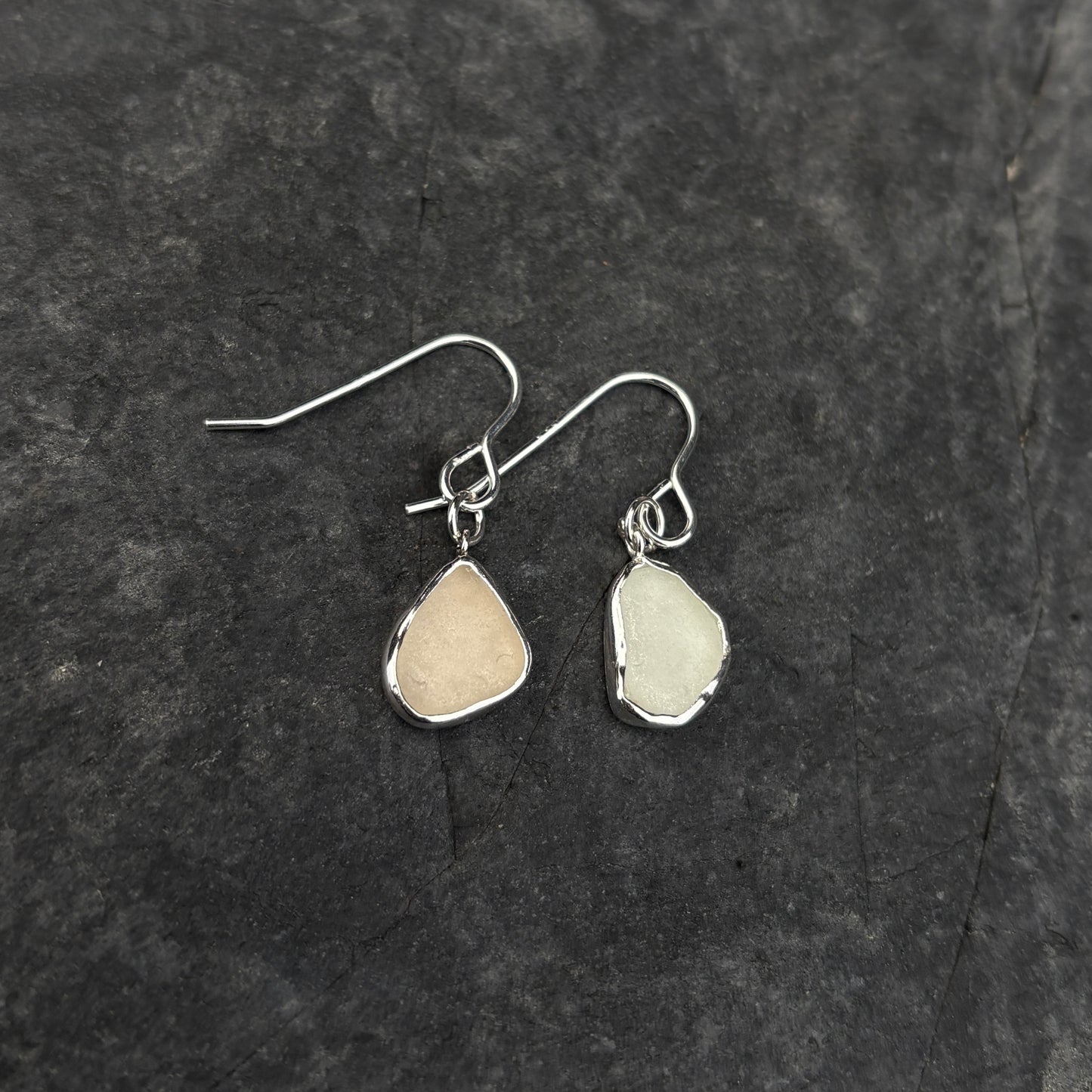 White Sea glass drop earrings