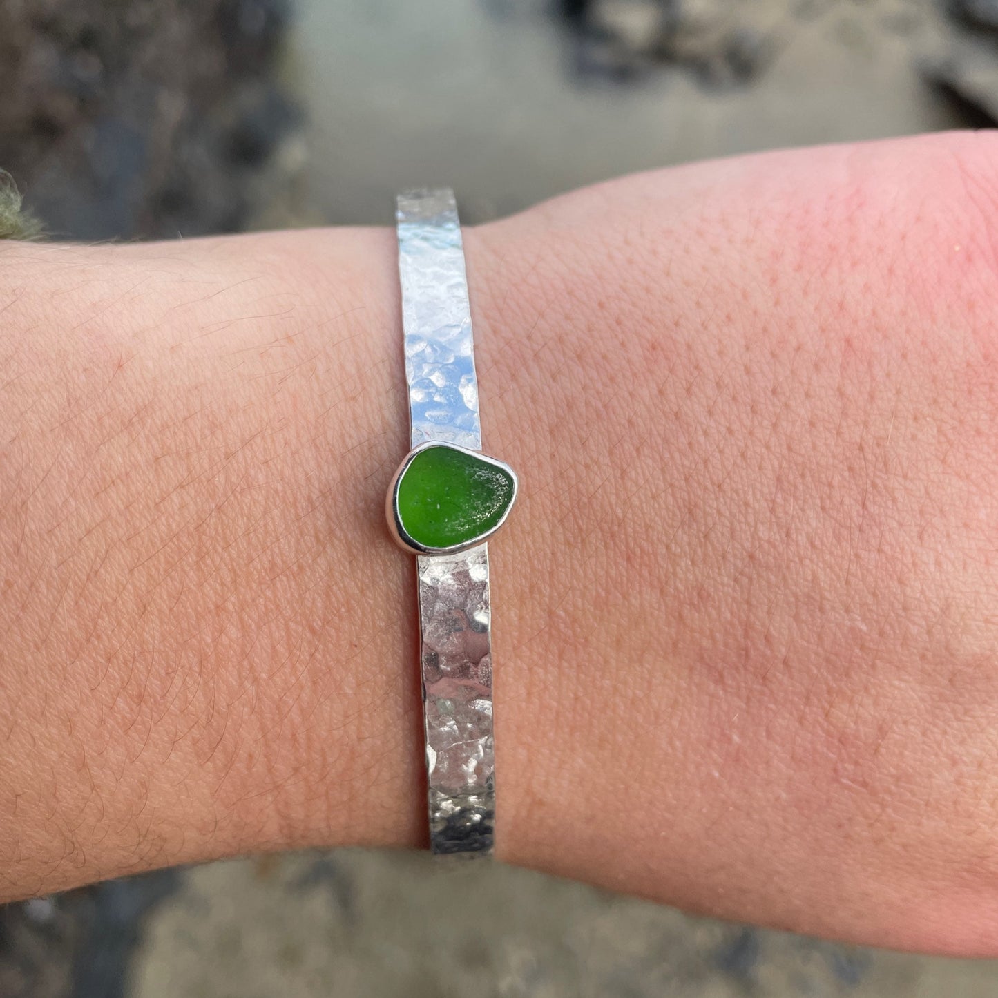 Hammered Breaker Bangle - Emerald image 2