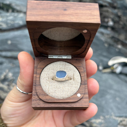 Blue Sea Glass Signet Ring - K(UK) 5.5(US)