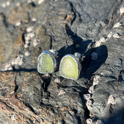 Green Sea Glass Pebble Stud earrings